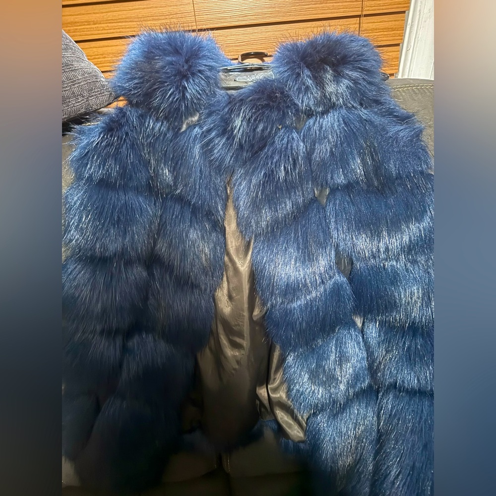 Blue faux fur vest  stylish fur for vest  vibrant